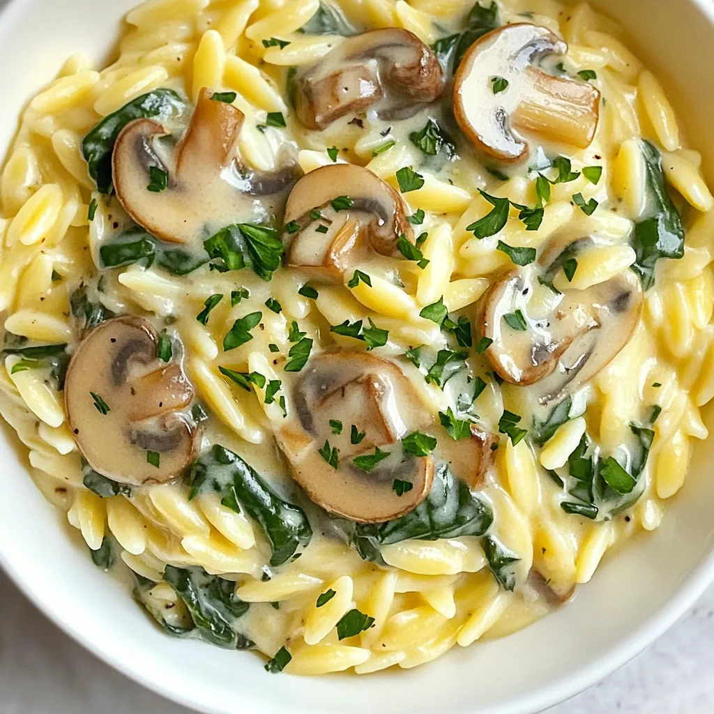 Creamy Spinach Mushroom Orzo Easy Weeknight Meal
