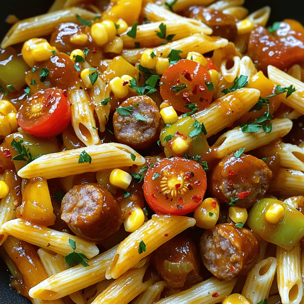 Spicy Honey BBQ Sausage Pasta Skillet Delightful Meal