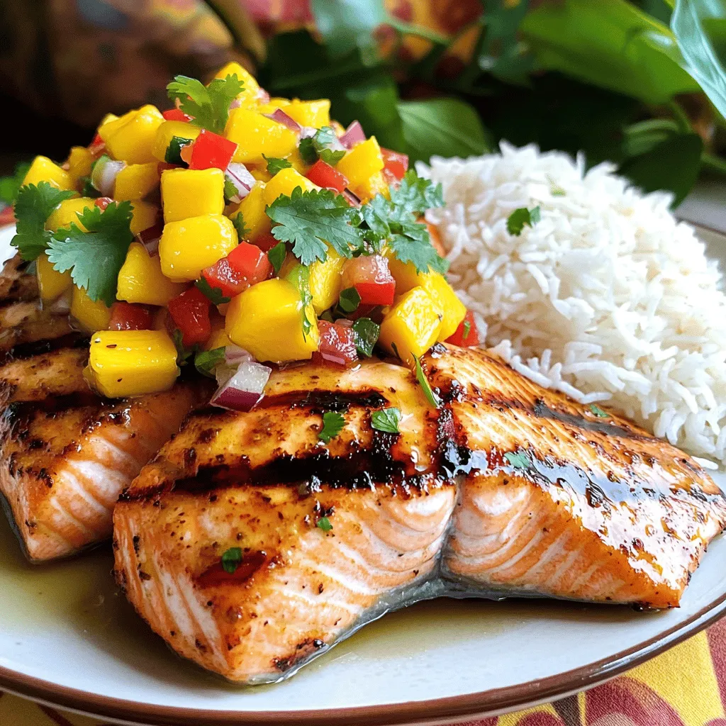 Grilled Salmon with Mango Salsa and Coconut Rice Delight
