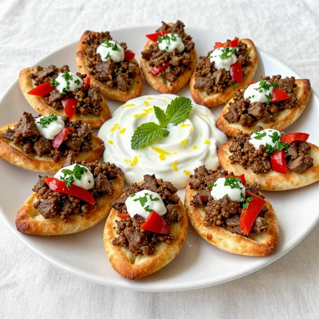 Mini Mediterranean Lahmacun Bites with Tangy Yogurt