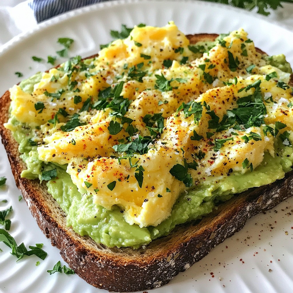 Quick Breakfast Avocado Toast with Scrambled Eggs Delight