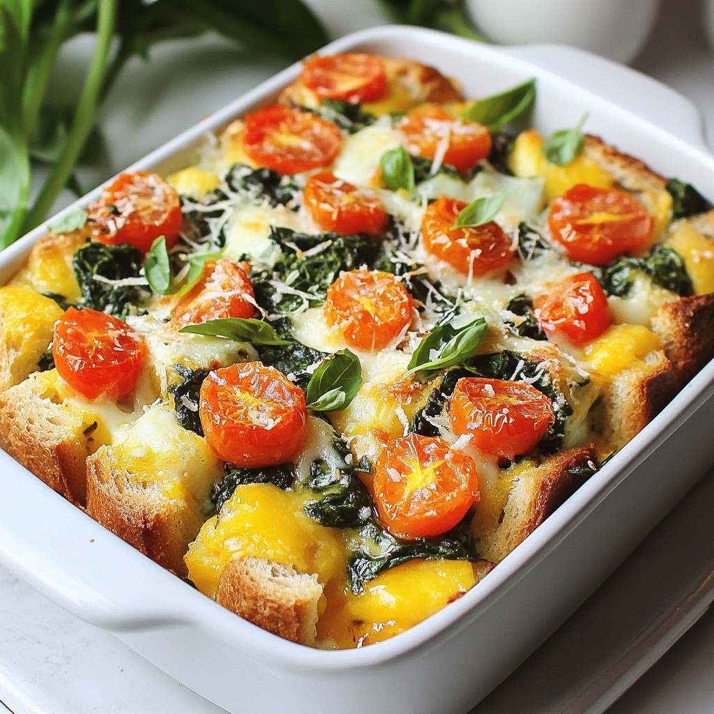 Cheesy Brunch Spinach and Tomato Strata Delight