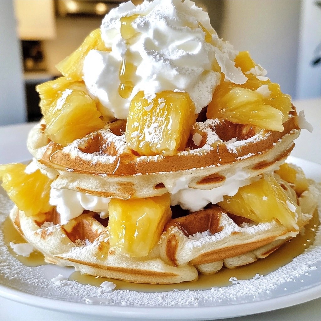 Fluffy Coconut Waffles with Pineapple Syrup Delight