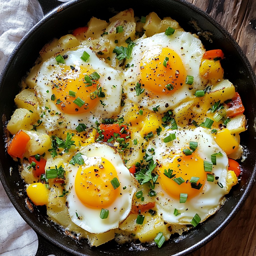 Cheesy Breakfast Potato and Egg Skillet Delight