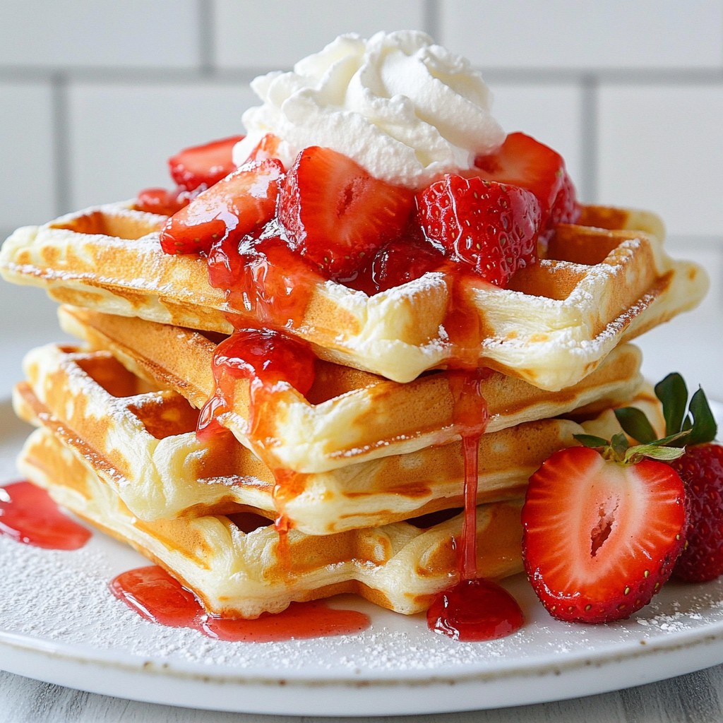 Crispy Morning Vanilla Bean Waffles with Strawberry Sauce