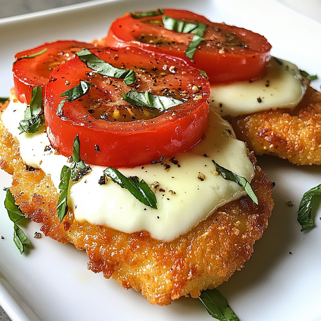 Italian Basil Chicken Cutlets with Tomato Mozzarella Dish