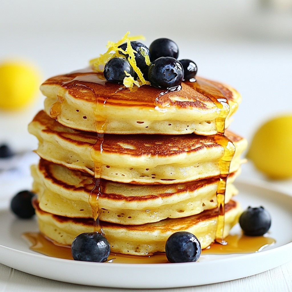Fluffy Lemon Ricotta Pancakes with Blueberry Syrup