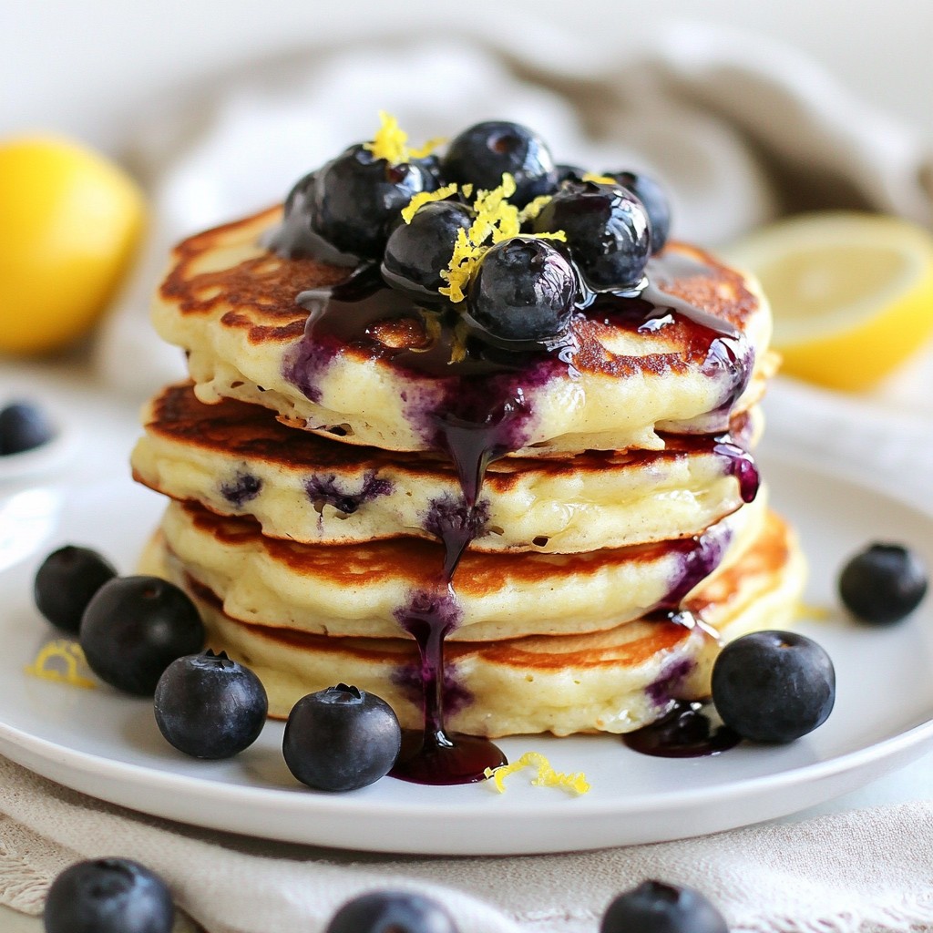 Fluffy Lemon Ricotta Pancakes with Blueberry Syrup Delight