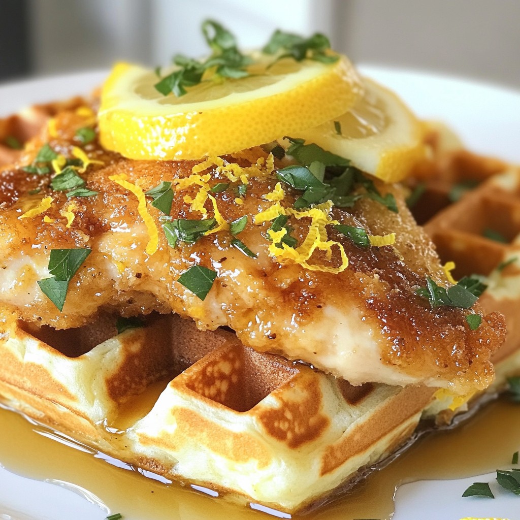 Zesty Brunch Lemon Herb Chicken and Waffles Delight