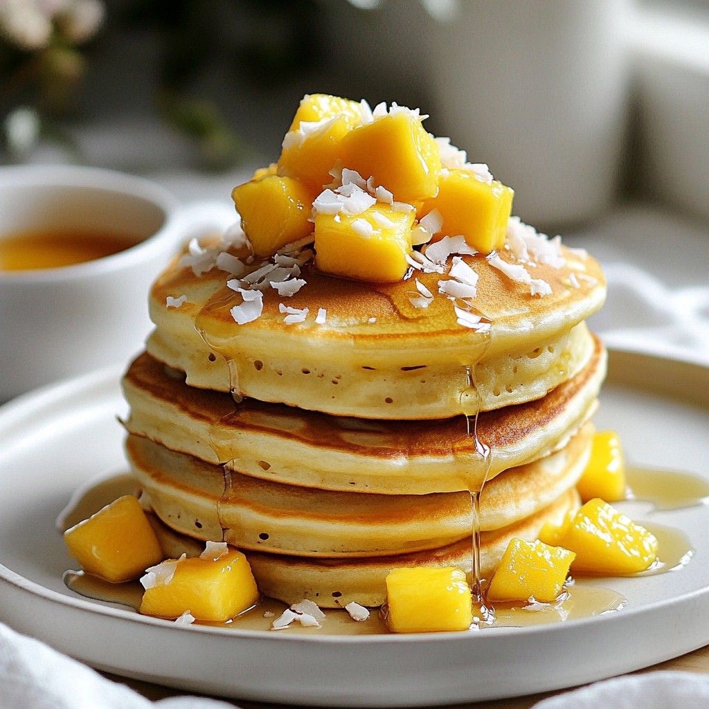 Fluffy Pancakes with Toasted Coconut and Mango Delight