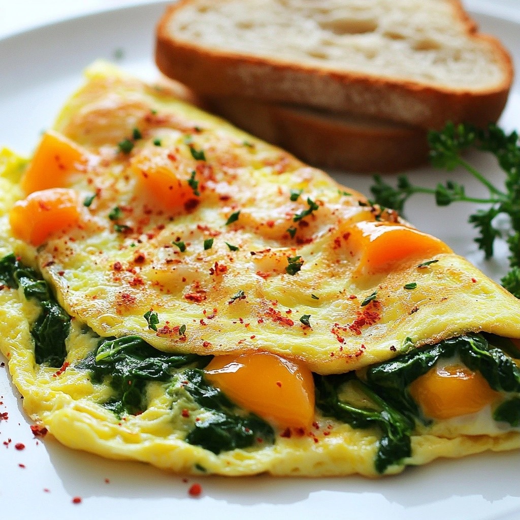Cheesy Breakfast Spinach and Pepper Omelette Delight