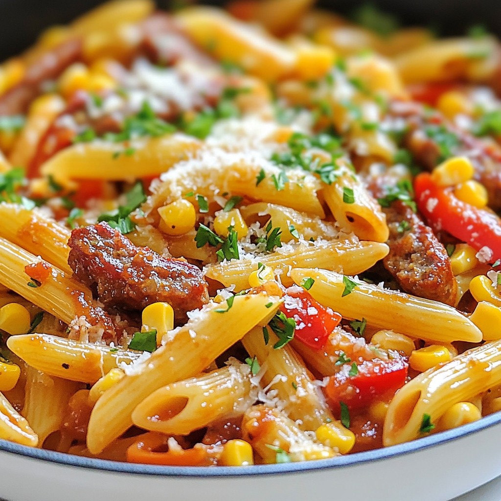 One Skillet Honey BBQ Sausage Pasta Flavorful Dish