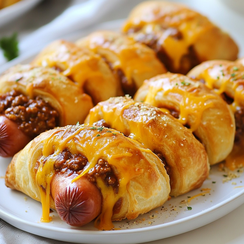 Cheesy Chili Crescent Roll Hot Dogs Delightful Dish