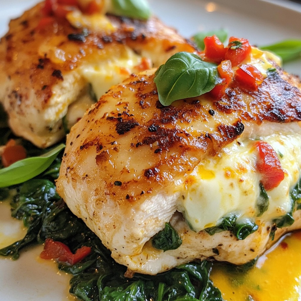 Roasted Red Pepper Spinach Mozzarella Stuffed Chicken Delight