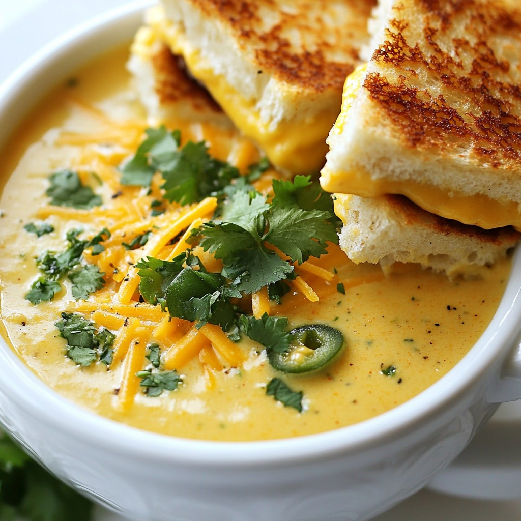 Spicy Jalapeño Popper Soup with Grilled Cheese Dippers