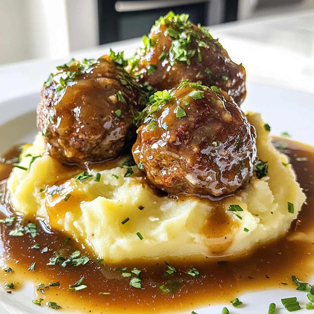 Salisbury Steak Meatballs with Herb Mash Delight