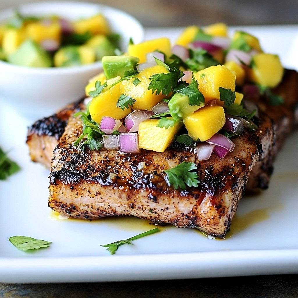 Blackened Tuna Steak with Mango Avocado Salsa Delight